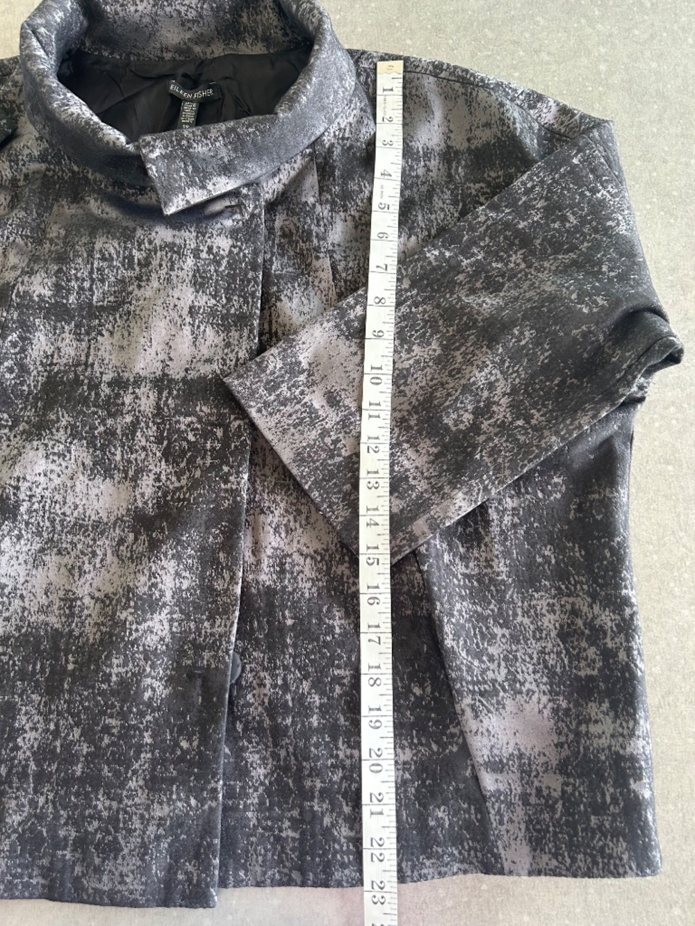 NWT Eileen Fisher Grandeur Jacquard High Collar Jack in Charcoal Sz Small - Picture 4 of 5